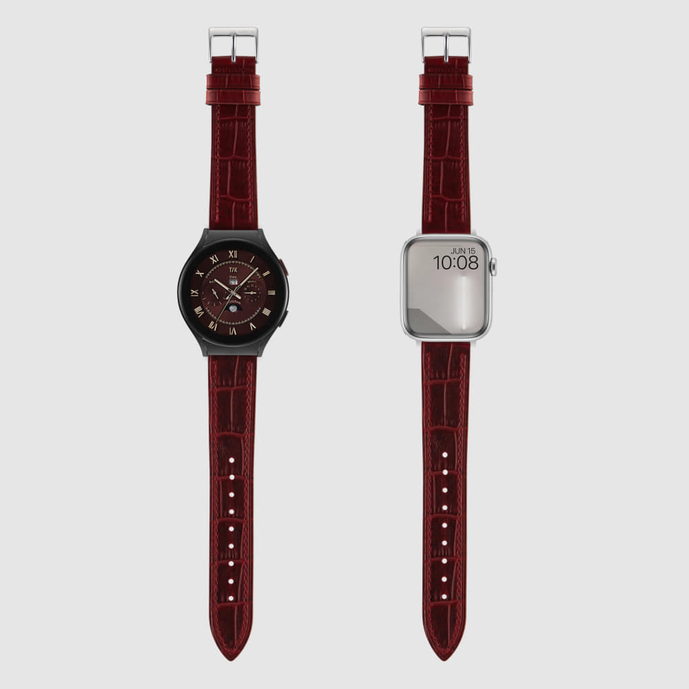 [TIMEFLIK] 타임플릭 이탈리아 매트 크로코패턴 소가죽 시계줄 와인 20mm, 플린트