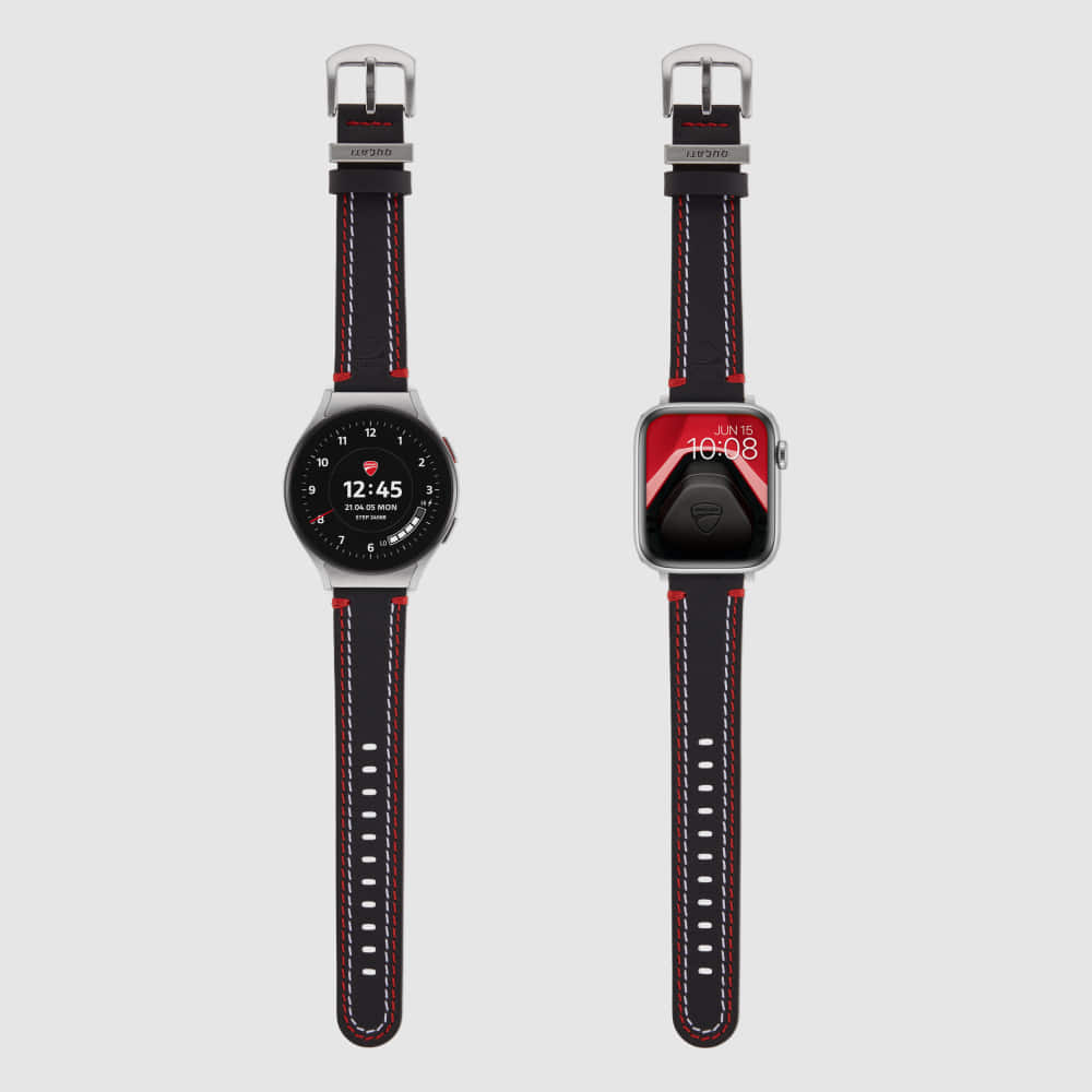[DUCATI x TIMEFLIK] 두카티 타임플릭 콜라보레이션 시계줄 더블 스티치 레더 블랙 20mm, 플린트