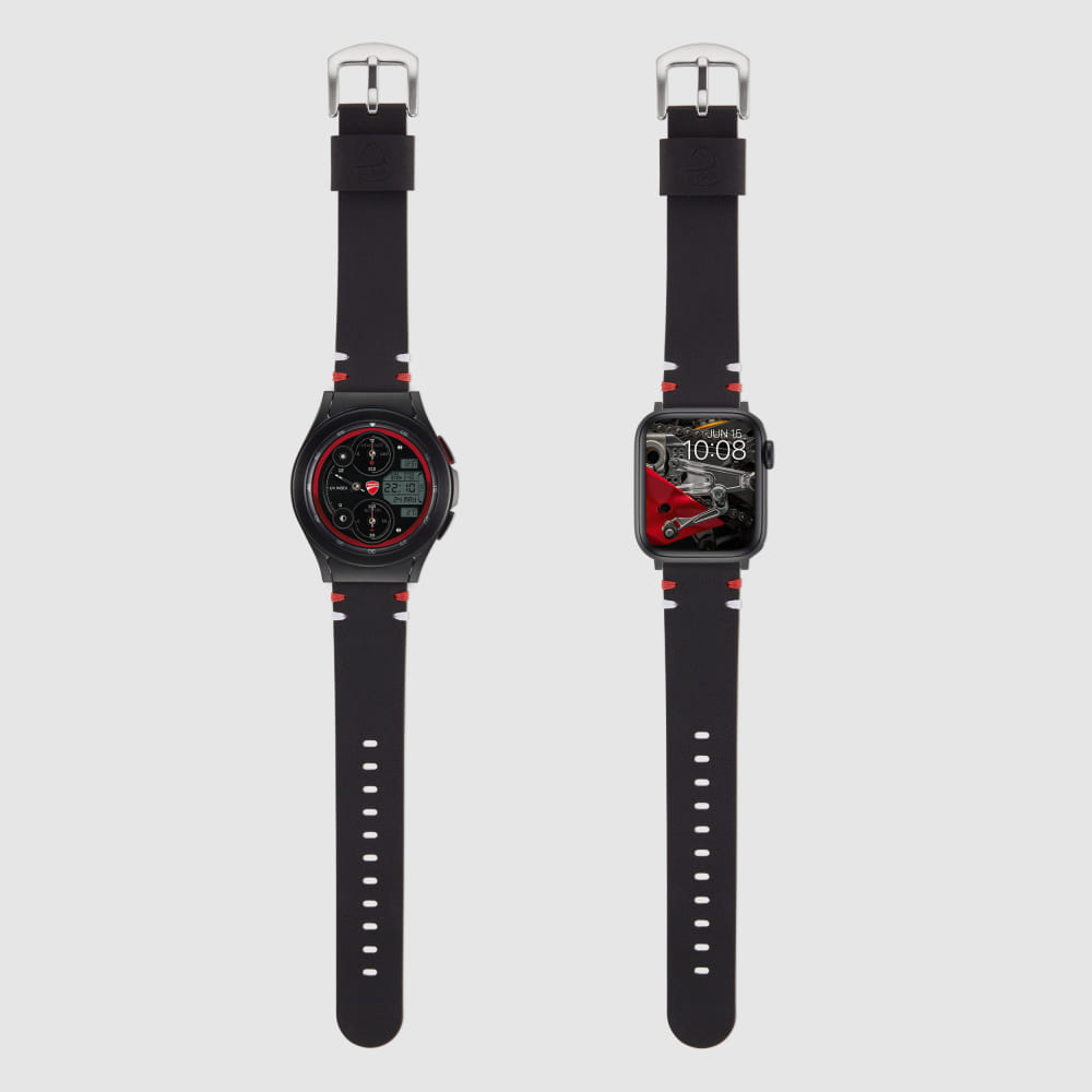 [DUCATI x TIMEFLIK] 두카티 타임플릭 콜라보레이션 시계줄 포인트 스티치 레더 블랙 20mm, 플린트