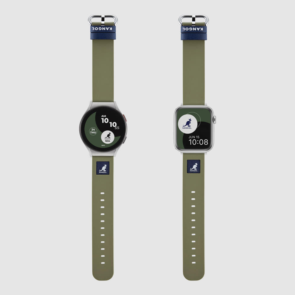 [KANGOL x TIMEFLIK] 캉골 타임플릭 콜라보레이션 스퀘어로고 시계줄 카키 20mm, 플린트