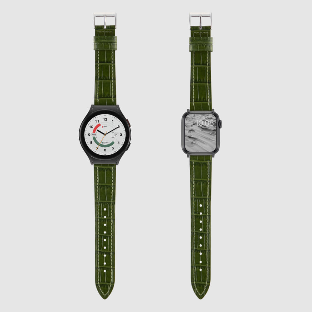 [TIMEFLIK] 타임플릭 이탈리아 크로코패턴 소가죽 시계줄 그린 20mm, 플린트