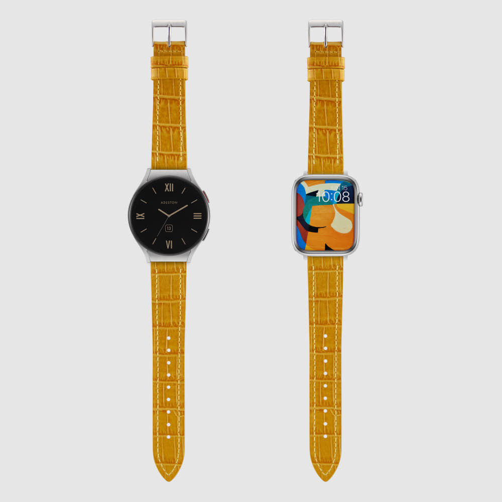 [TIMEFLIK] 타임플릭 이탈리아 크로코패턴 소가죽 시계줄 옐로우 20mm, 플린트