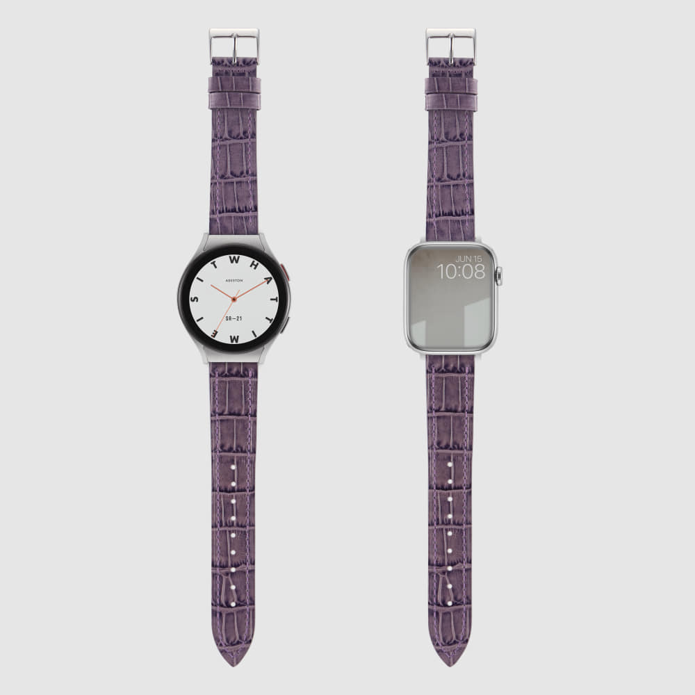 [TIMEFLIK] 타임플릭 이탈리아 크로코패턴 소가죽 시계줄 바이올렛 20mm, 플린트